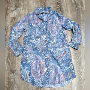 Lauren Ralph Lauren Monogram Paisley Button Down Sleep Shirt Size Small